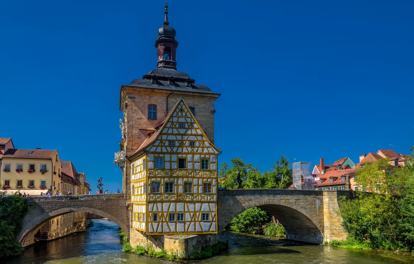 Фото обои мост, река, здание, Германия, Бавария, Germany, Bamberg, Bavaria