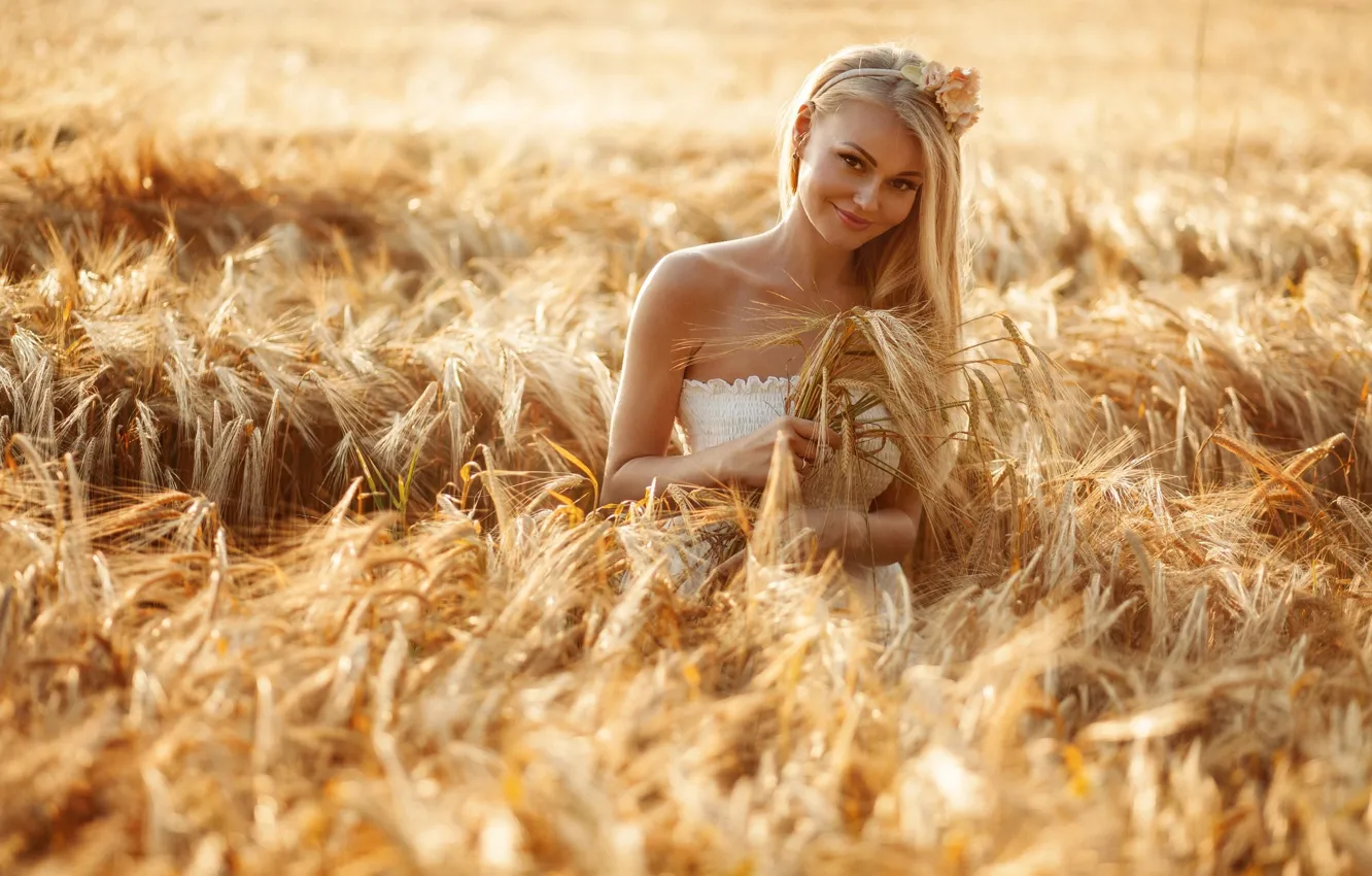 Фото обои пшеница, поле, лето, девушка, Maria, Anton Komar