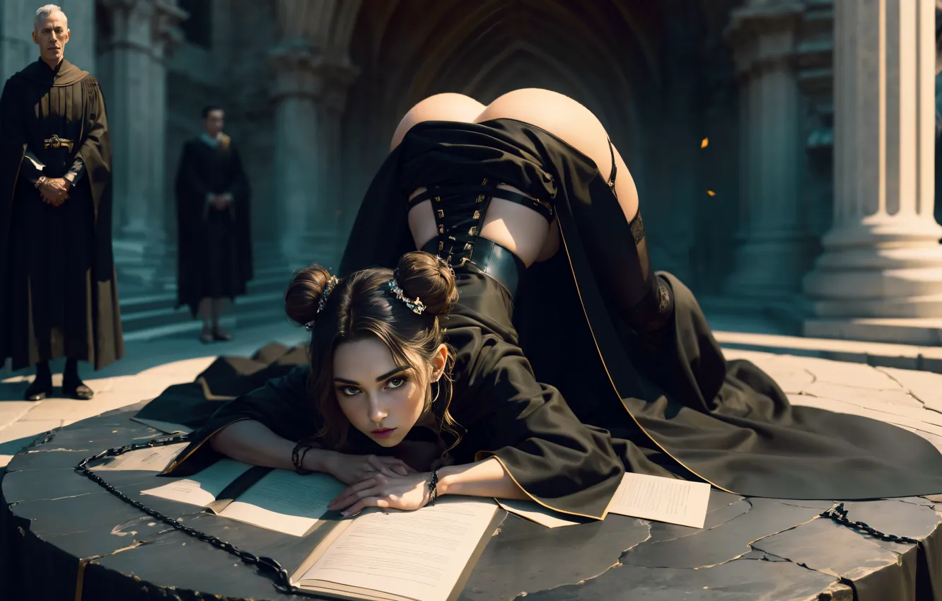 Фото обои эротика, попа, взгляд, девушка, поза, прическа, ИИ-арт, НЕЙРОСЕТЬ