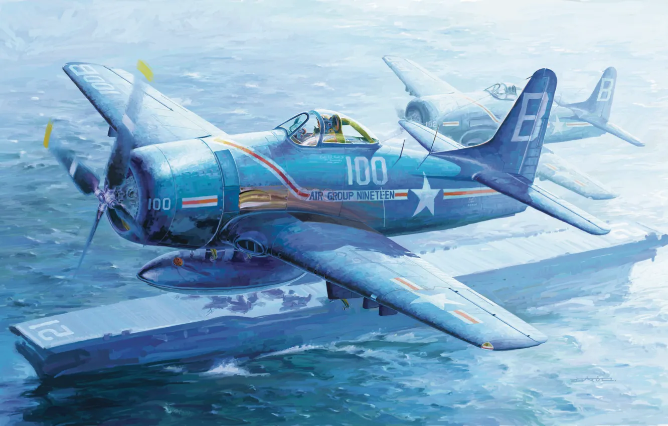 Фото обои war, art, painting, aviation, ww2, Grumman F8F Bearcat