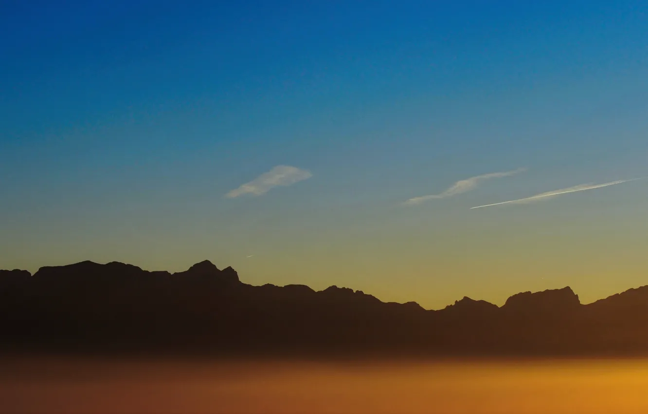 Фото обои twilight, sky, sunset, mountains, clouds, dusk, peaks, silhouettes
