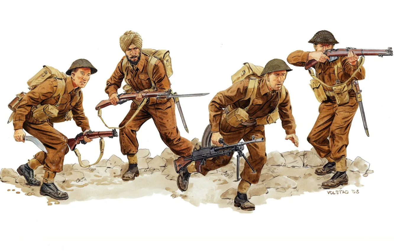 Фото обои оружие, рисунок, арт, солдаты, экипировка, пулемёт, штыки, винтовки