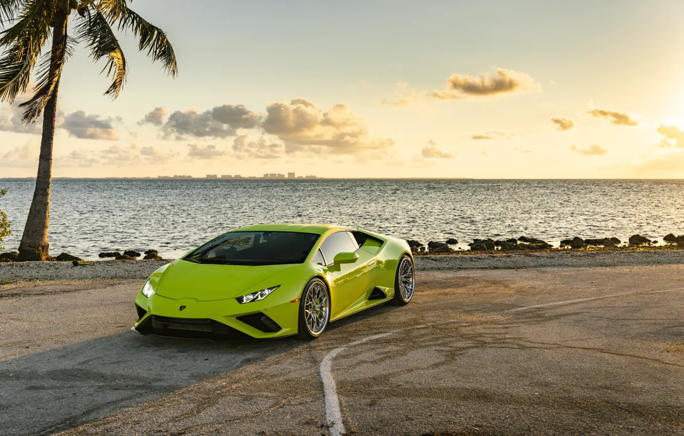 Фото обои lamborghini, light green, huracan