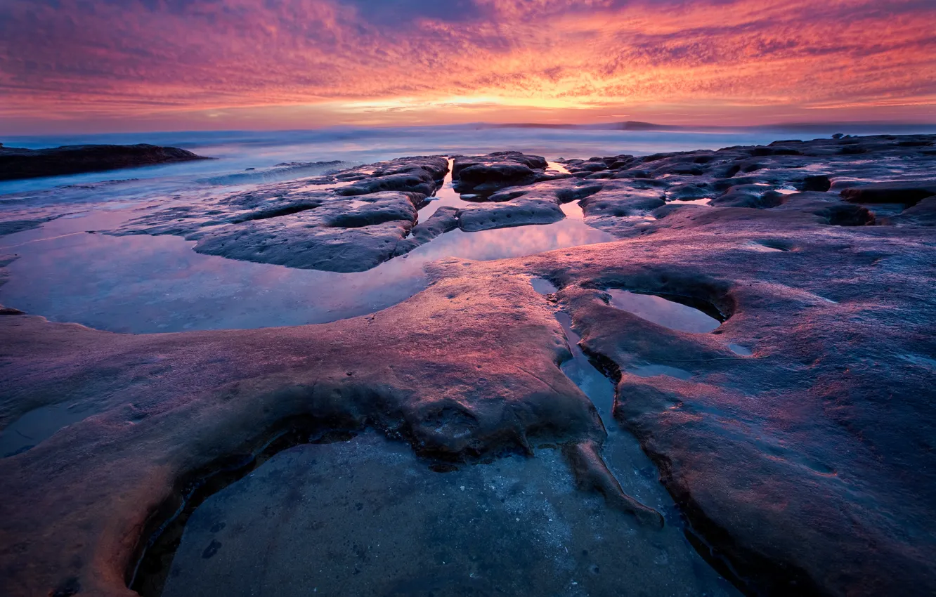 Фото обои море, вода, закат, камни