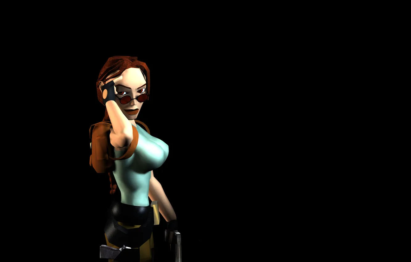 Фото обои грудь, взгляд, девушка, оружие, пистолеты, очки, Tomb Raider, Лара Крофт