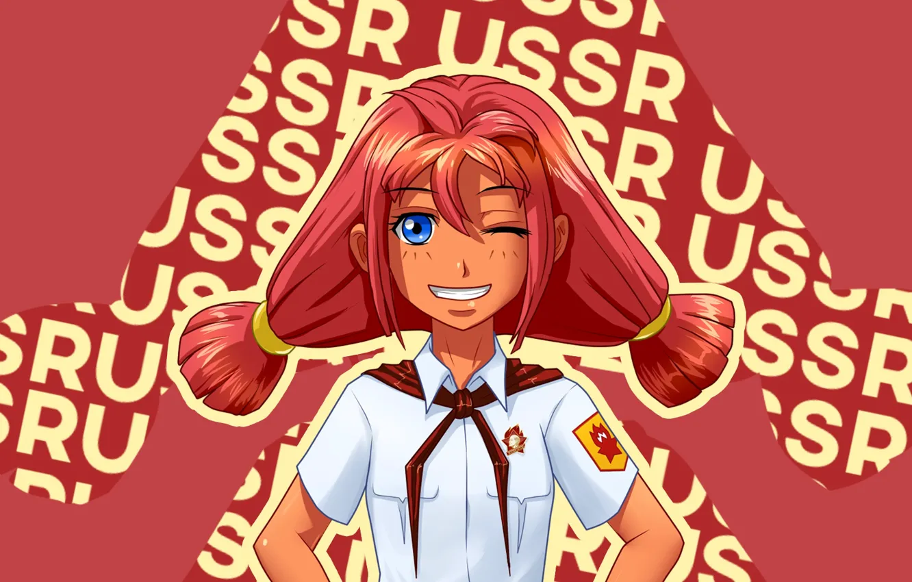 Фото обои red, USSR, visual novel, Everlasting Summer, ulyana (character)