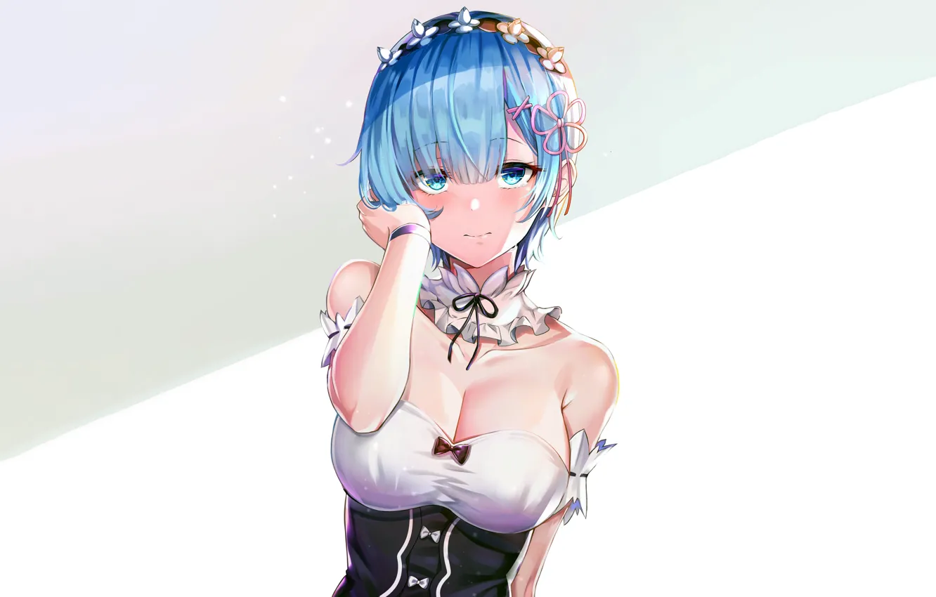 Фото обои girl, sexy, cleavage, dress, boobs, anime, blue eyes, beautiful