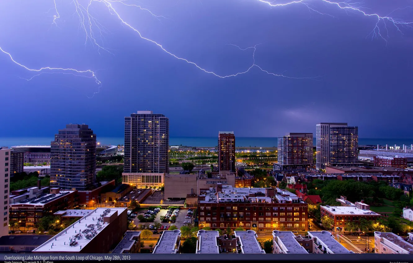 Фото обои Chicago, Lightning, Skyline