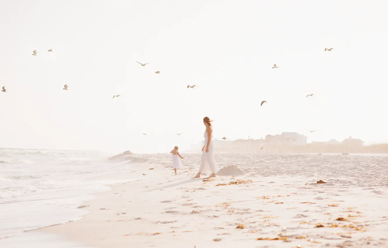 Фото обои песок, пляж, девушка, девочка