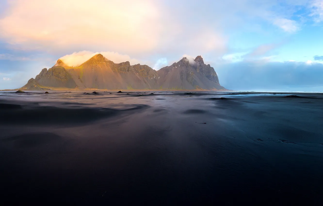 Фото обои Iceland, Stokksnes beach, Vestrahorn colours