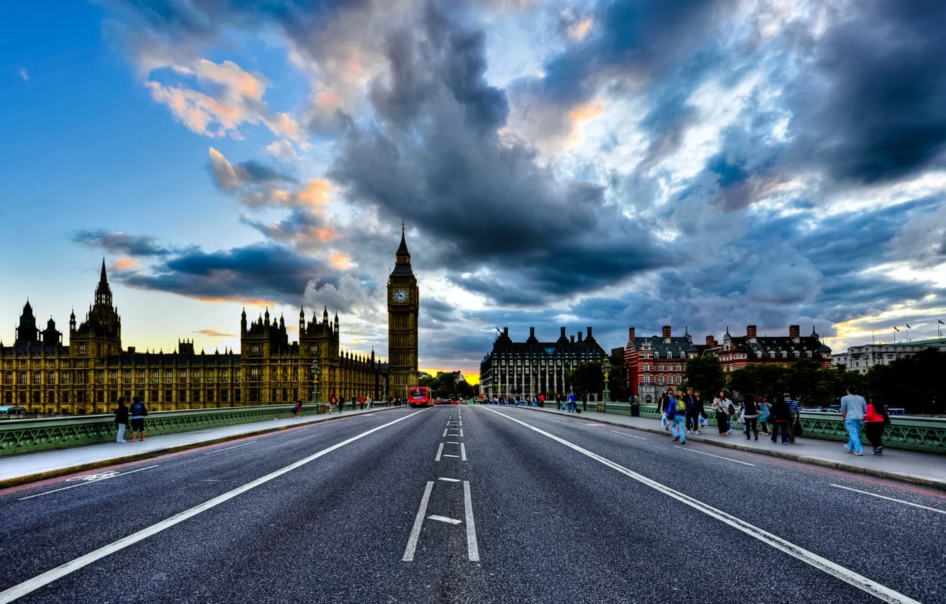 Фото обои Англия, Лондон, big ben, clouds, London, England, houses of parliament, Westminster Palace
