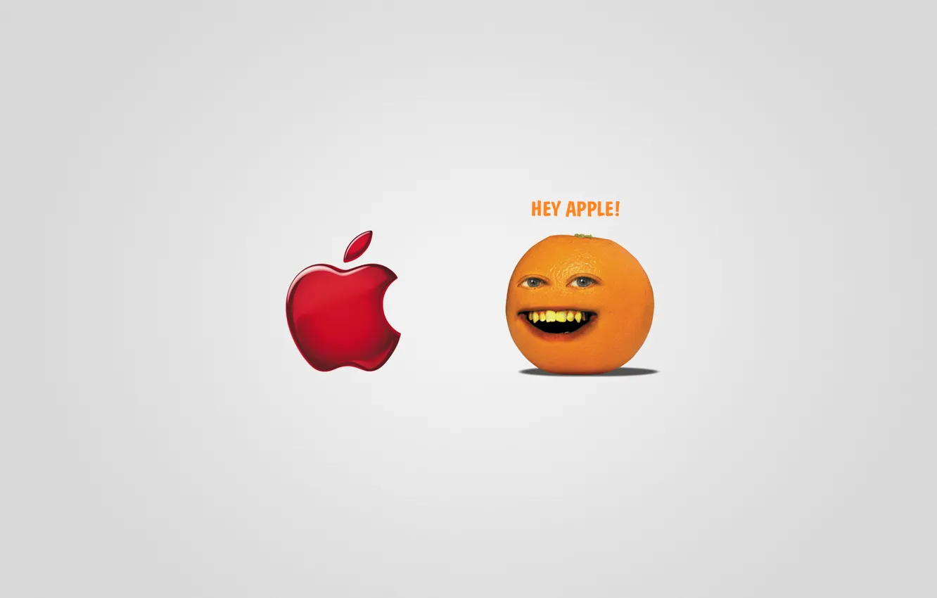 Фото обои надпись, apple, яблоко, прикол, The Annoying Orange, HEY APPLE