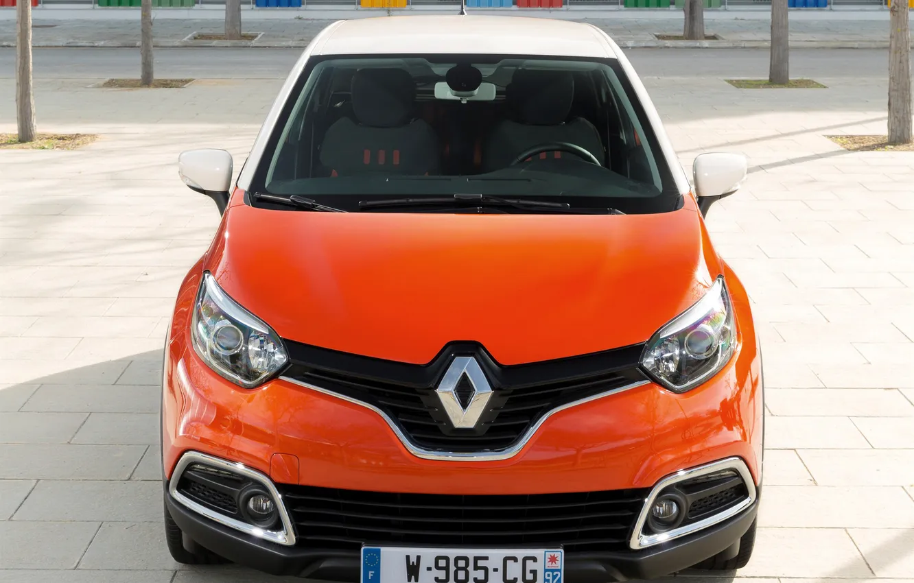 Фото обои оранжевый, Renault, автомобиль, вид спереди, Captur