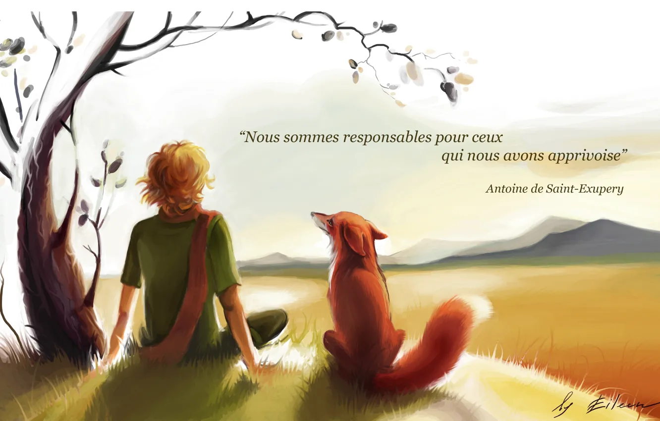 Фото обои мальчик, лис, le petit prince, маленький принц, экзюпери
