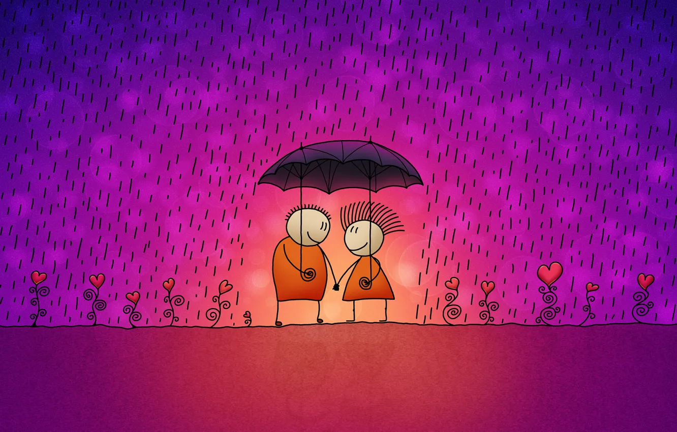 Фото обои дождь, Любовь, зонт