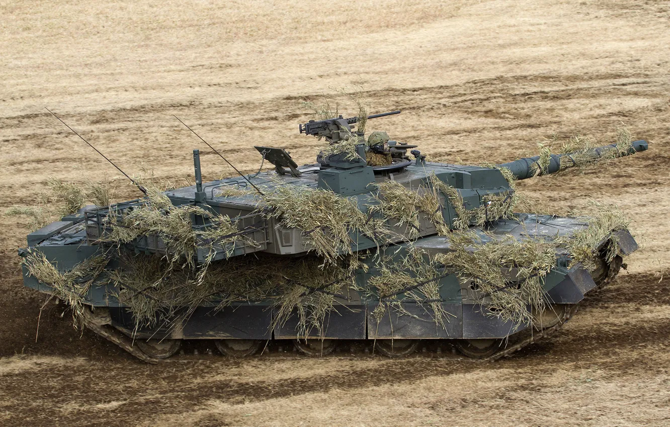 Фото обои поле, танк, маскировка, боевой, японский, основной, Тип 10