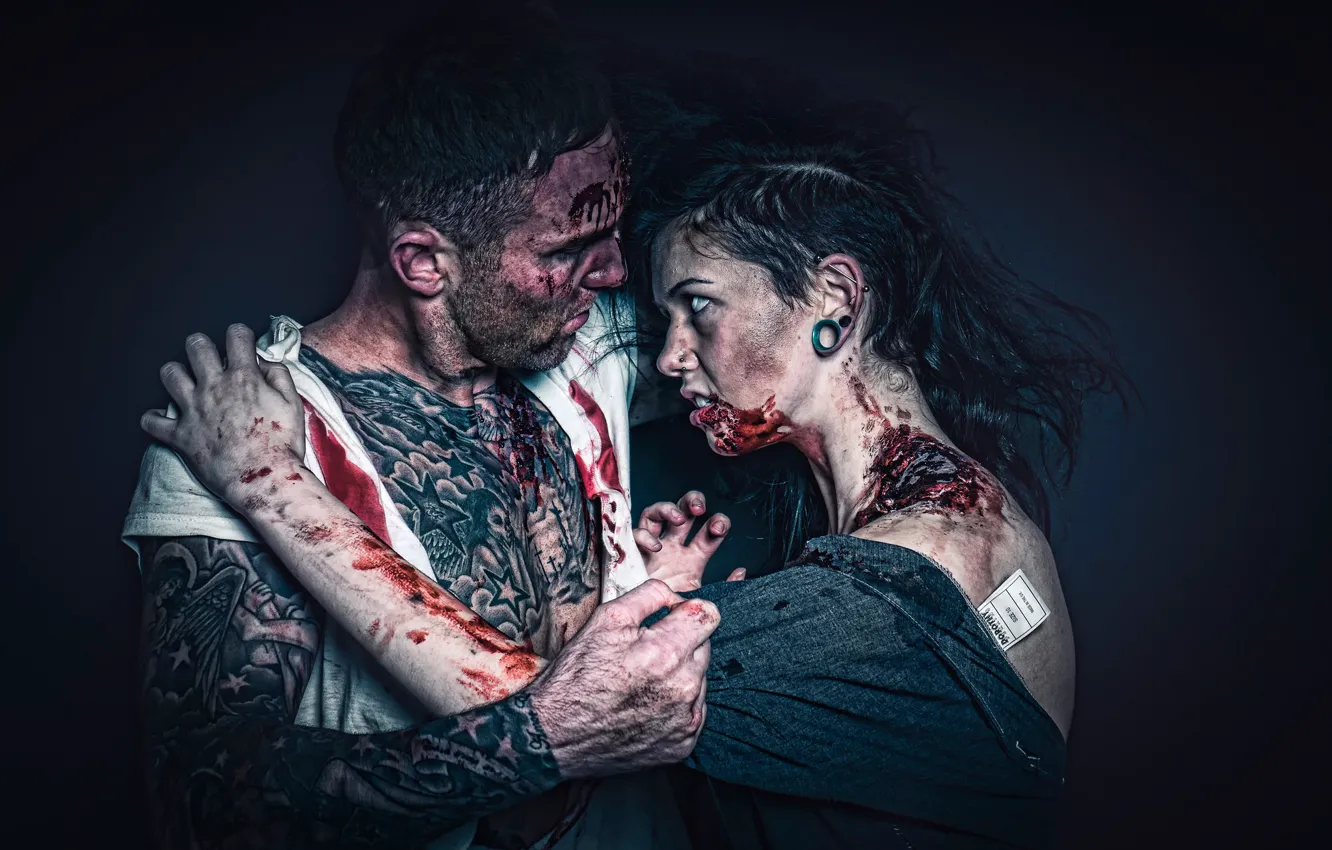 Фото обои девушка, zombie, парень, грим