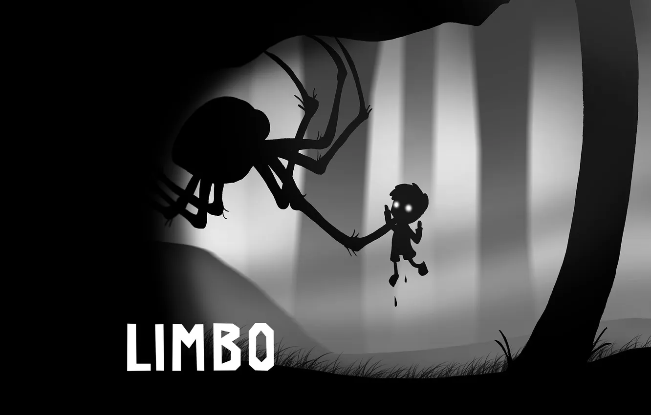Фото обои монстр, паук, мальчик, черно-белое, монохромное, Limbo