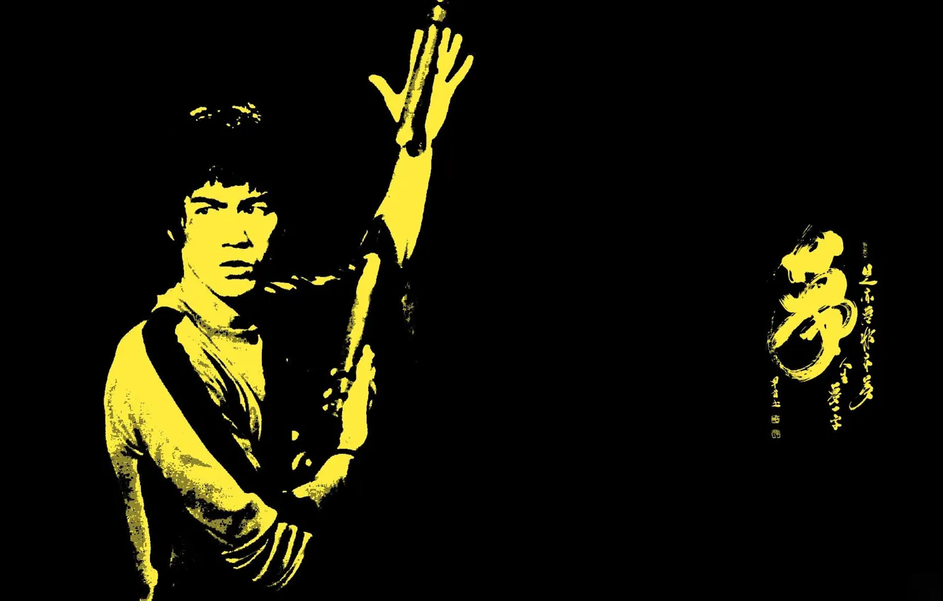 Фото обои мастер, иероглифы, Bruce Lee, Брюс Ли, нунчаки, master, маленький дракон, Li Xiao Long