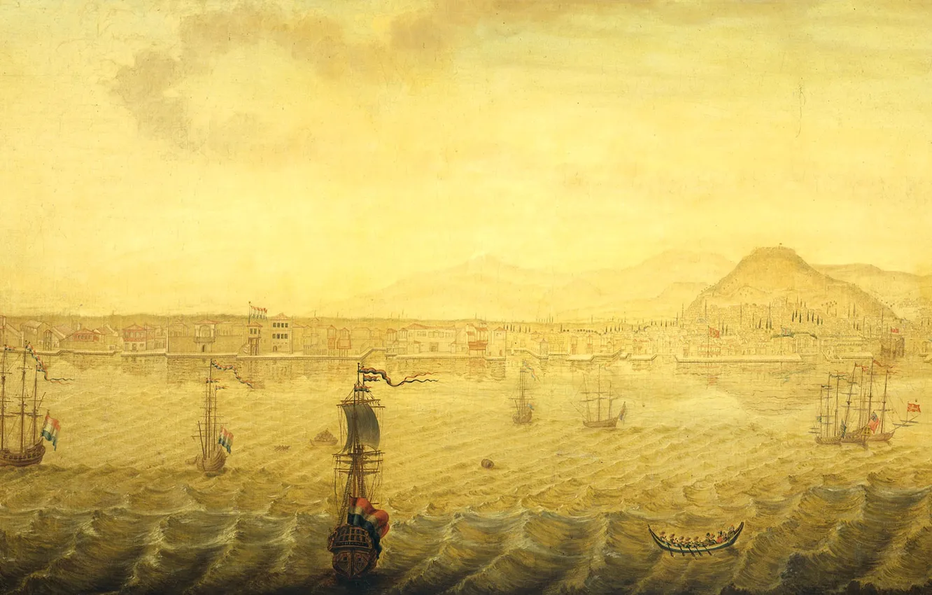 Фото обои пейзаж, масло, картина, холст, 1779, H. Knop, Вид Смирны