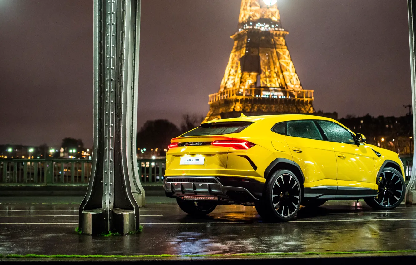 Фото обои Париж, Lamborghini, Эйфелева башня, вид сзади, 2018, Urus