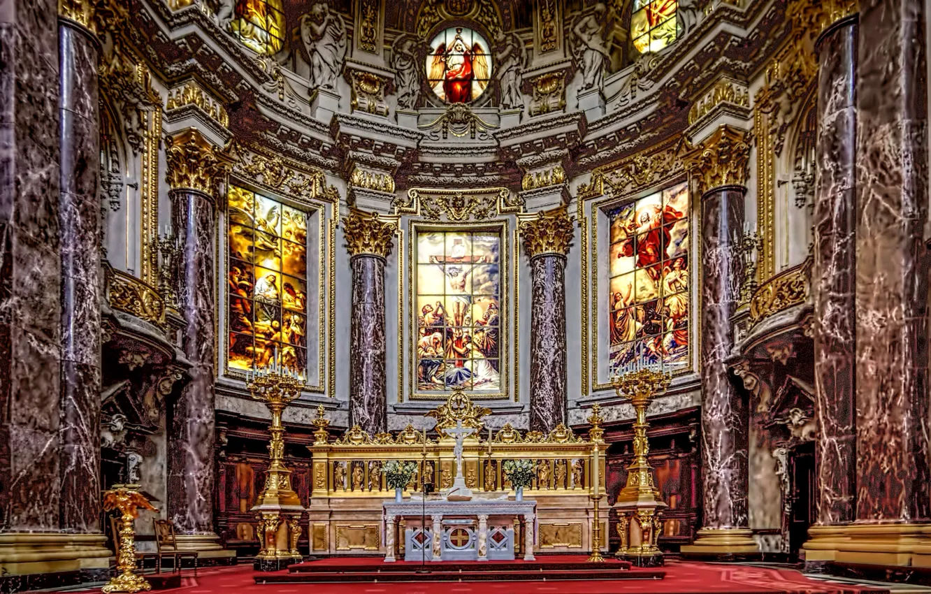 Фото обои Германия, собор, витражи, религия, алтарь, Берлин
