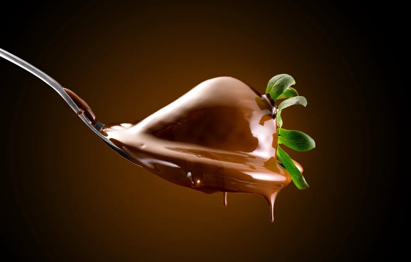 Фото обои strawberry, Spoon, bathed in chocolate