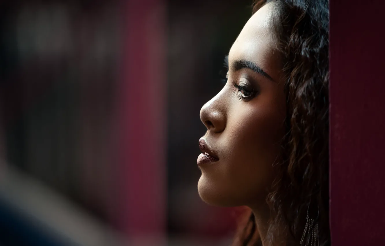 Фото обои девушка, лицо, фон, волосы, профиль