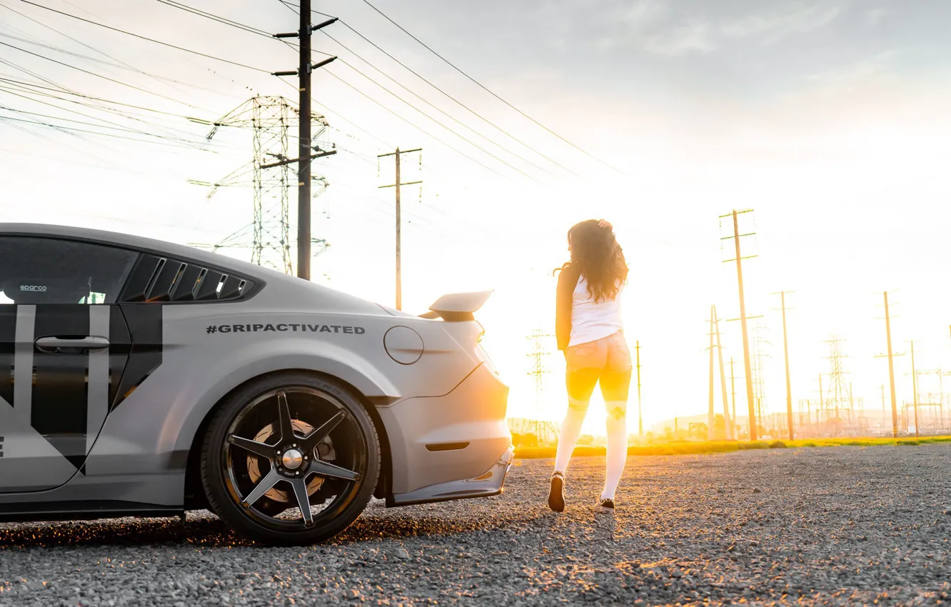 Фото обои Mustang, Girl, Sunset