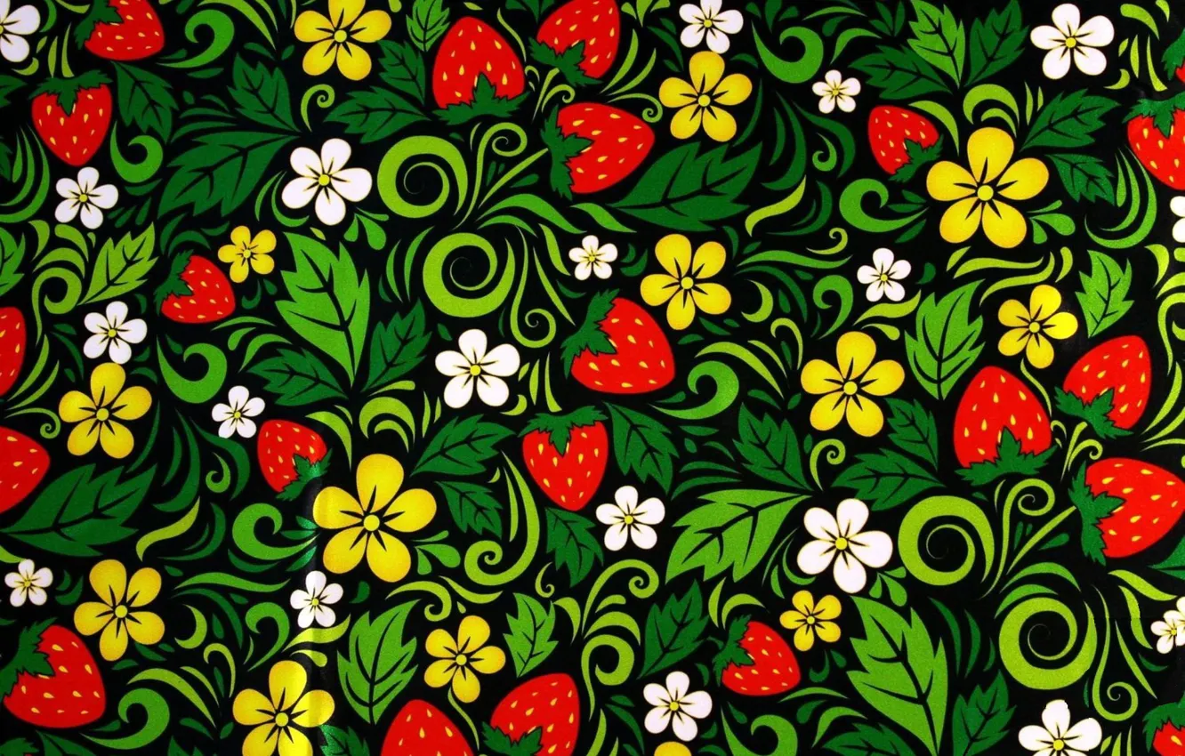 Фото обои ягоды, текстура, роспись, хохлома