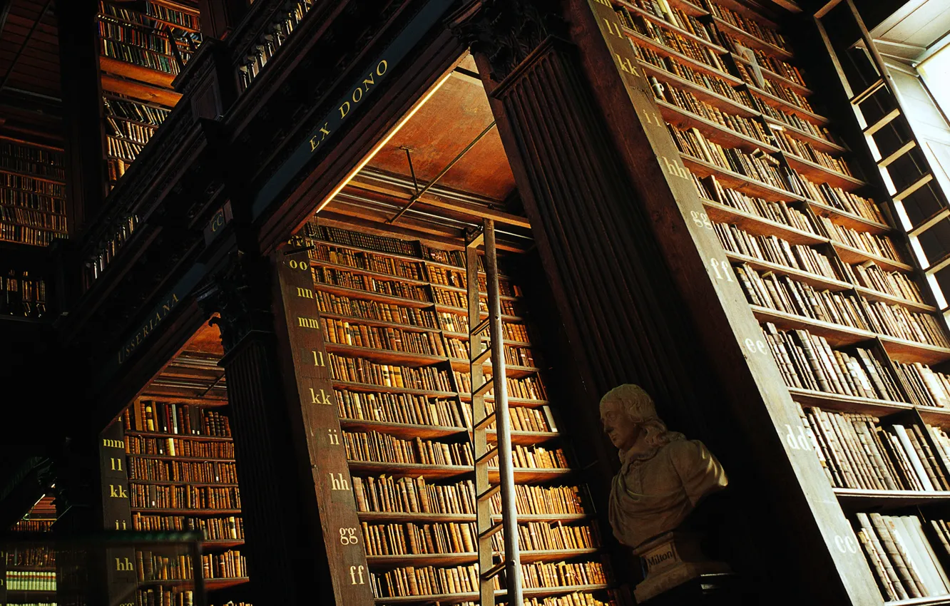 Фото обои staircase, books, Library, shelving, trinity college library