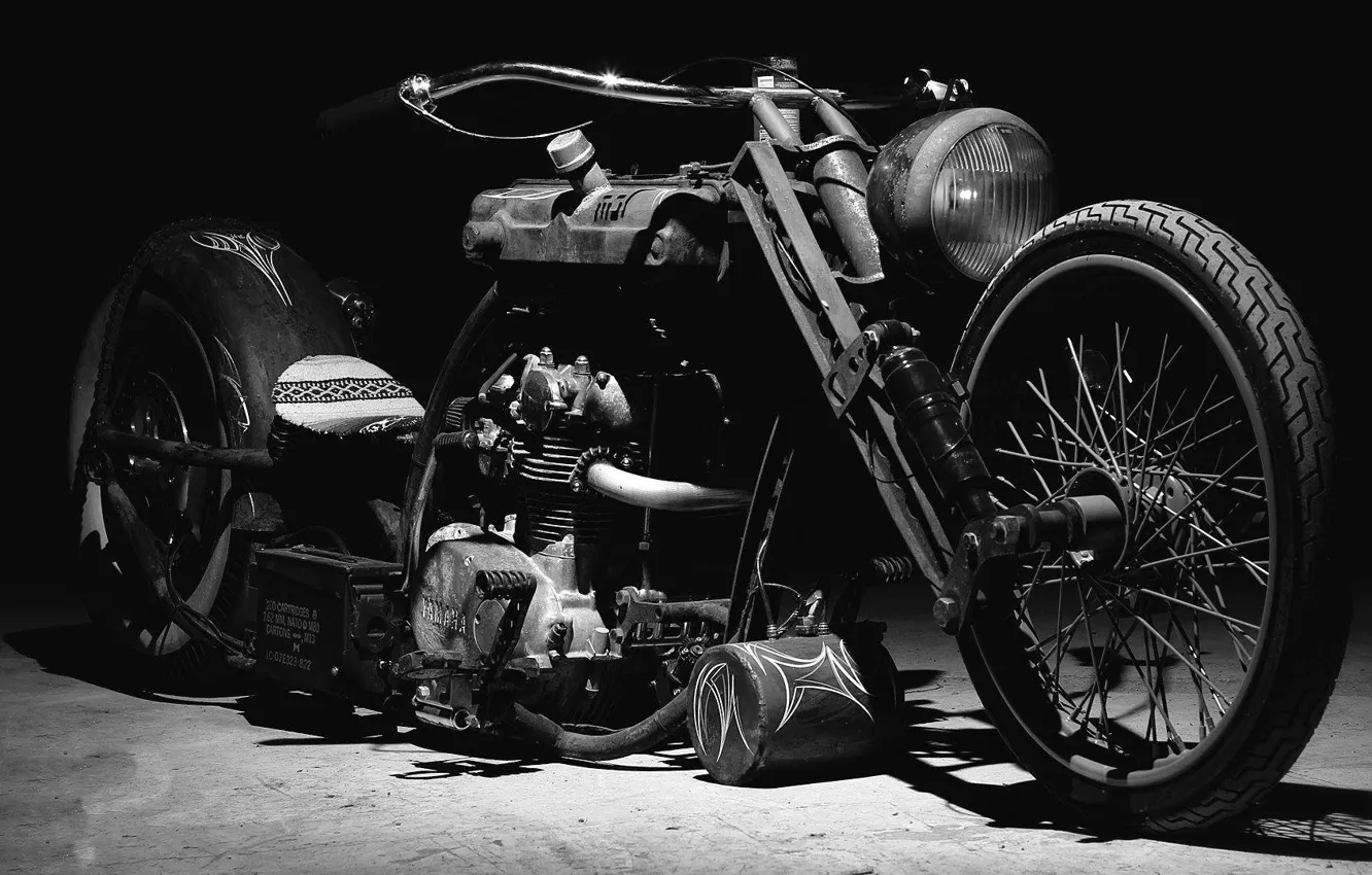 Фото обои Old, black and white, motorbike