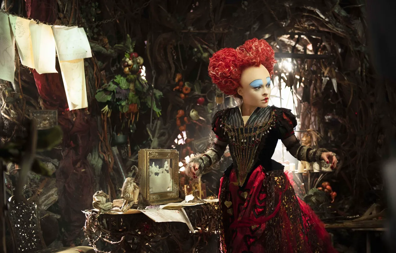 Фото обои cinema, wallpaper, red, fantasy, Disney, Alice in Wonderland, red hair, dress