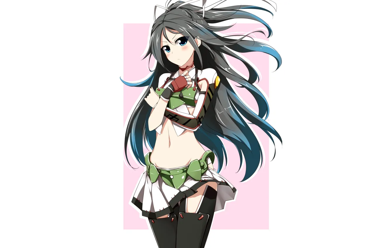Фото обои girl, sexy, blouse, thighhighs, long hair, anime, blue eyes, beautiful
