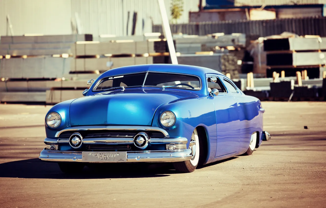 Фото обои Blue, Lead Sled, 1951 Year, Shoebox, Ford Custom Deluxe