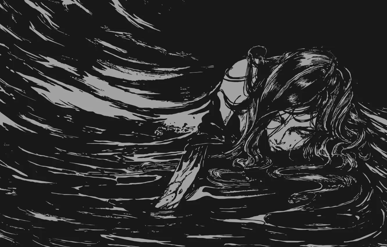 Фото обои одиночество, отчаяние, вампир, боль, черные волосы, Castlevania, art Ayami Kojima, лужа крови