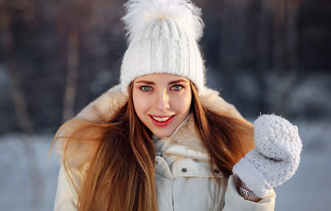 Фото обои зима, улыбка, шапка, Девушка, Алексей Кишечкин, Дарья Дементьева
