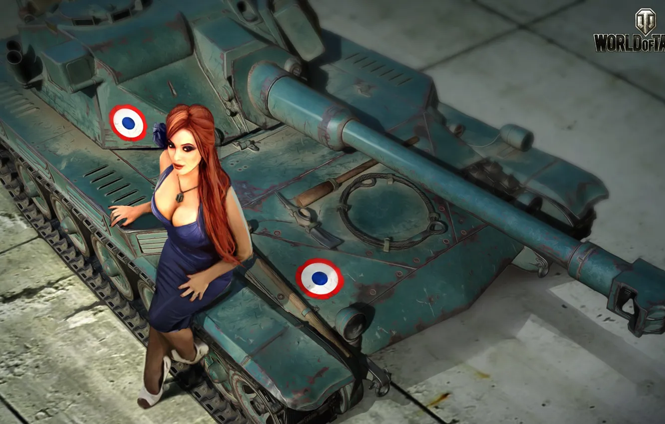 Фото обои девушка, рисунок, арт, танк, World of Tanks, Nikita Bolyakov, AMX ELC