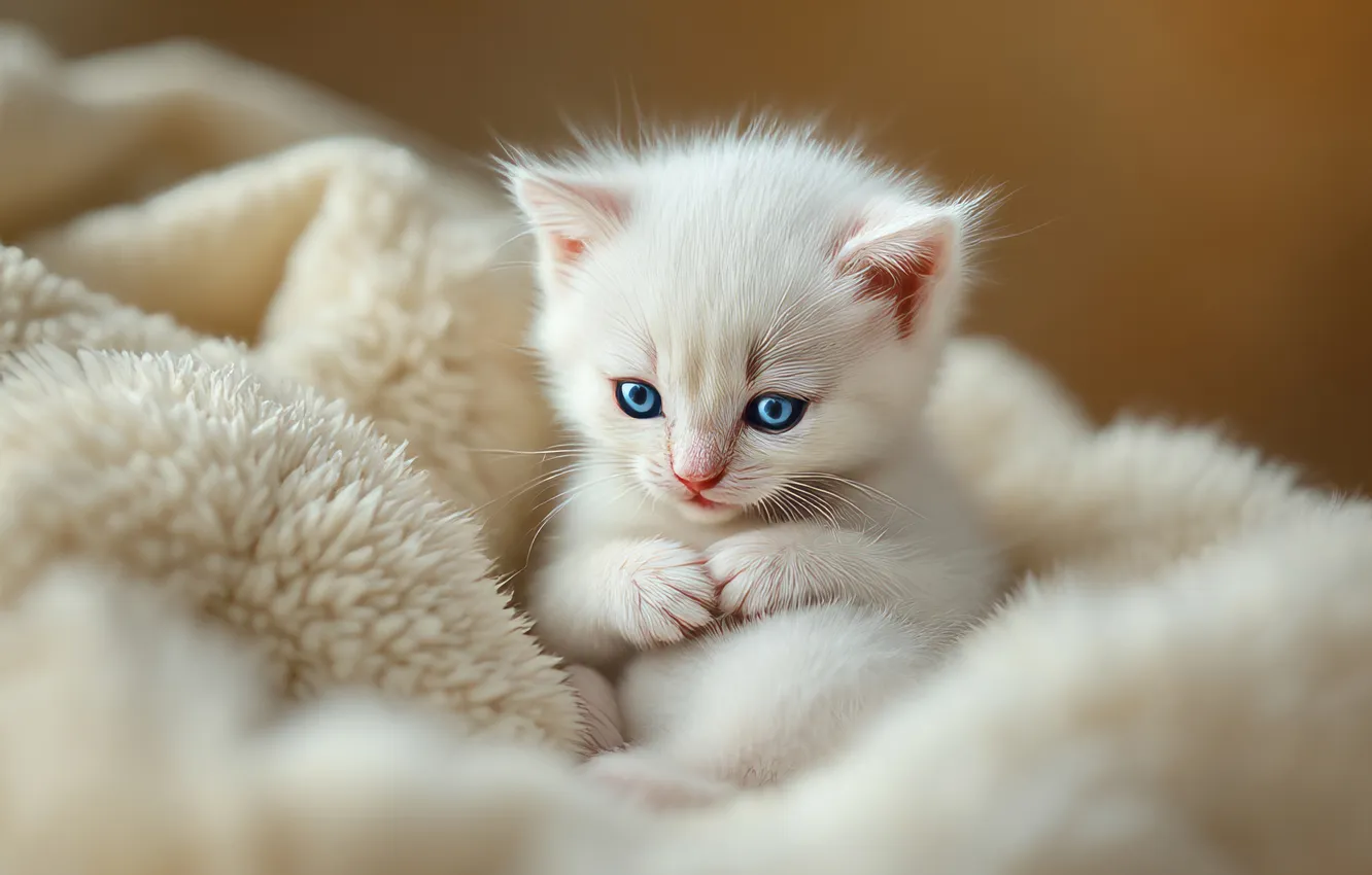 Фото обои кошка, белый, взгляд, поза, котенок, мех, мордашка, ИИ-арт
