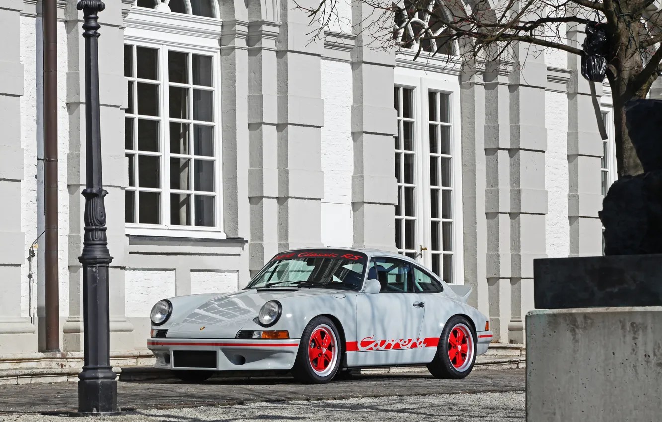 Фото обои Porsche, Porsche 911, Front, Coupe, Grey, 964, Sportcar, Red Wheels