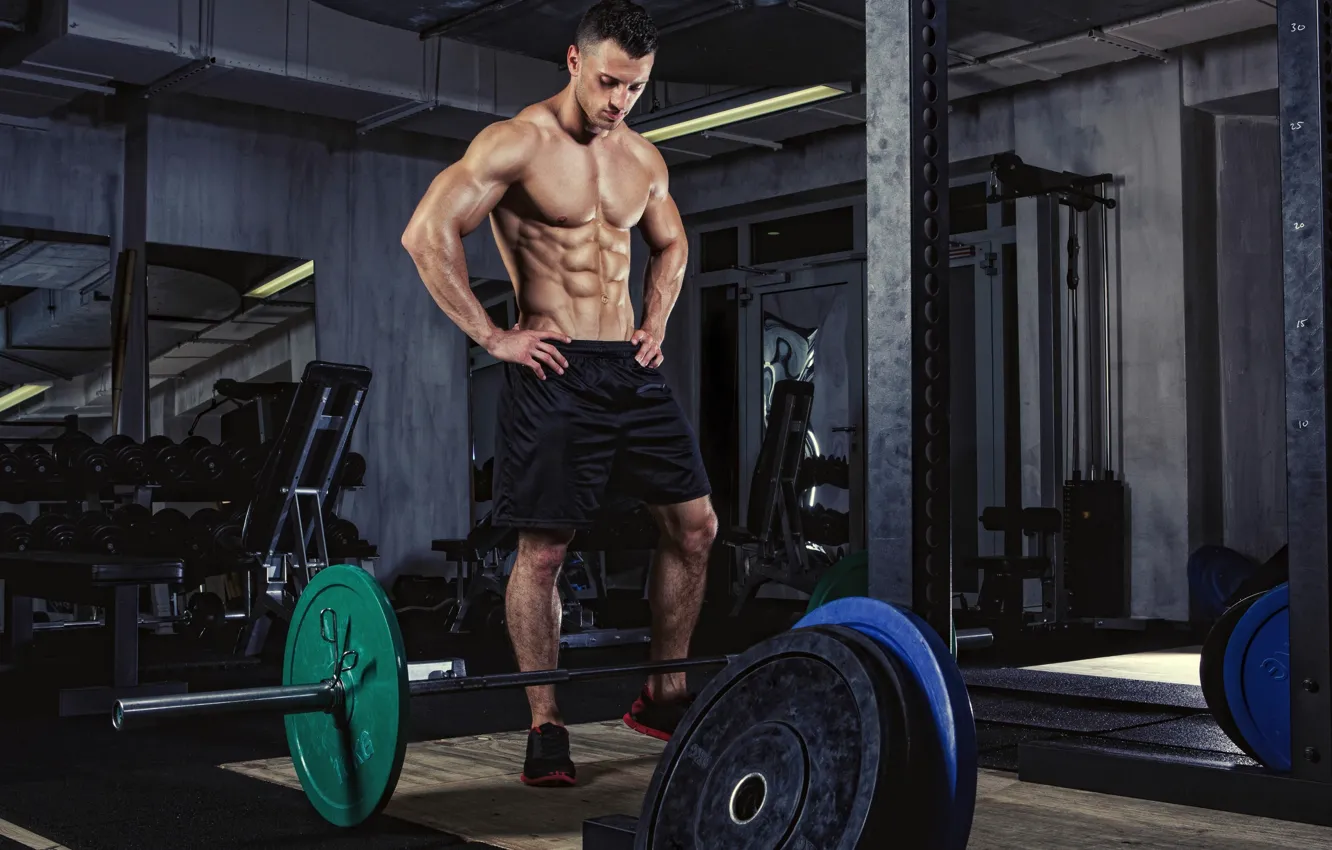 Фото обои Пресс, Мускулы, Штанга, Sport, Фитнес, Атлет, Блины, Мышцы
