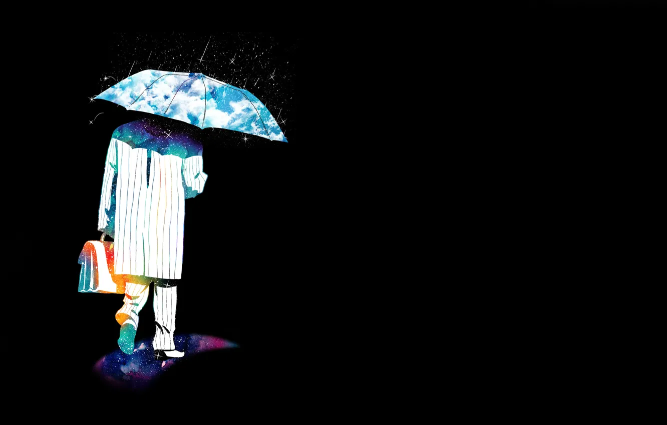 Фото обои абстракция, фон, дождь, человек, зонт, портфель