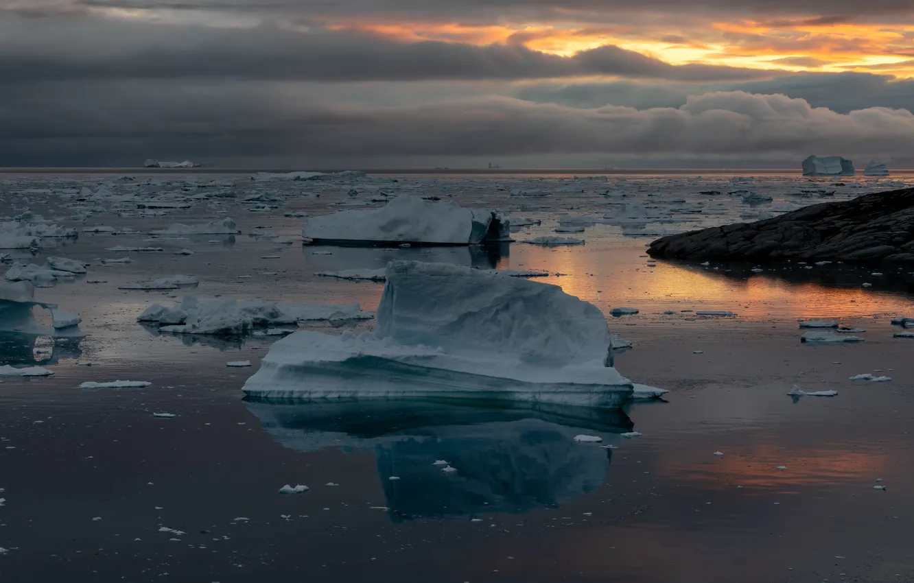 Фото обои облака, горизонт, льды, Гренландия, Greenland, Евгения Чех