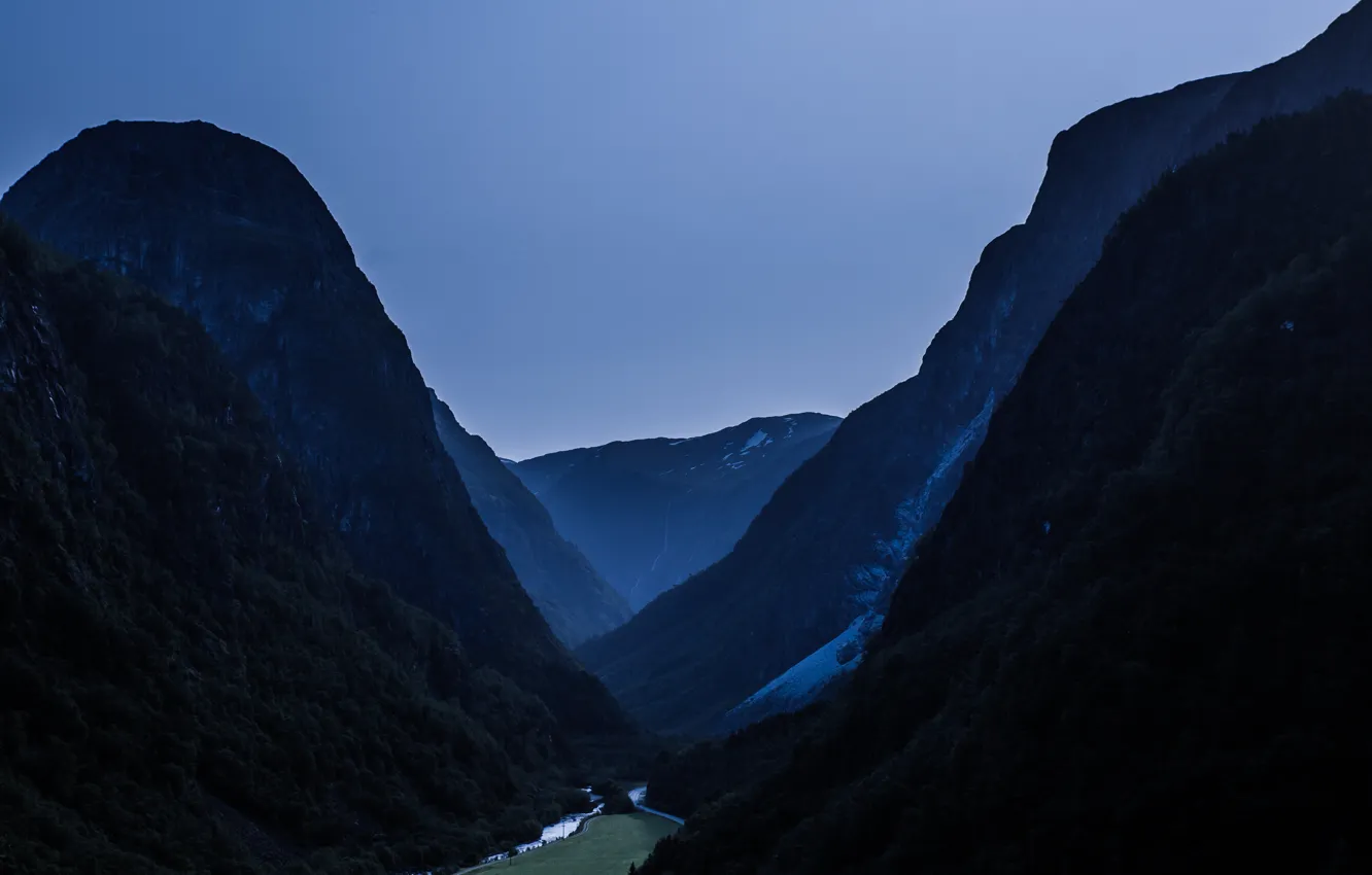 Фото обои landscape, nature, night, mountains, view, mountain, waterfall, valley