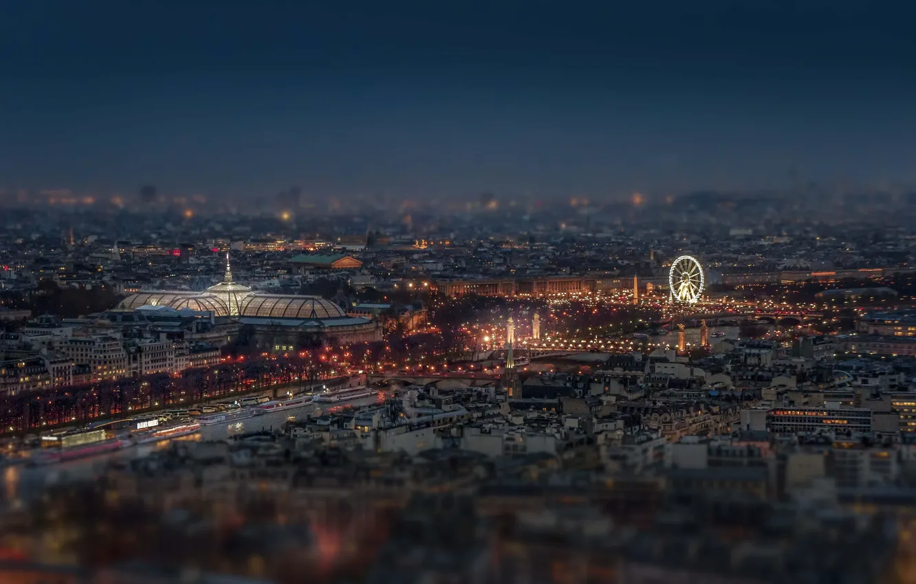 Фото обои lights, Paris, night, France, bridges, street, Seine, ferris wheel
