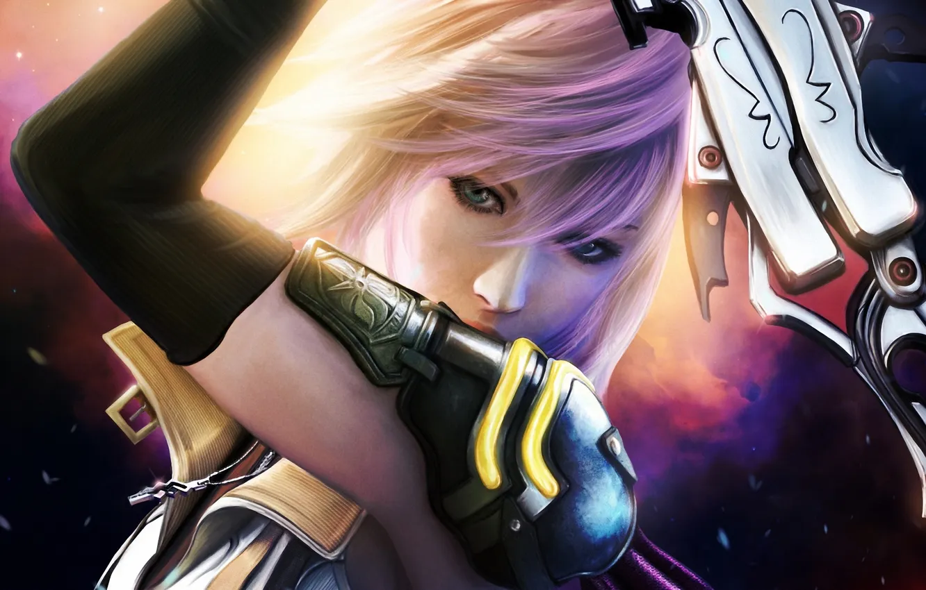 Фото обои девушка, оружие, арт, кулон, Final Fantasy, Lightning, XIII