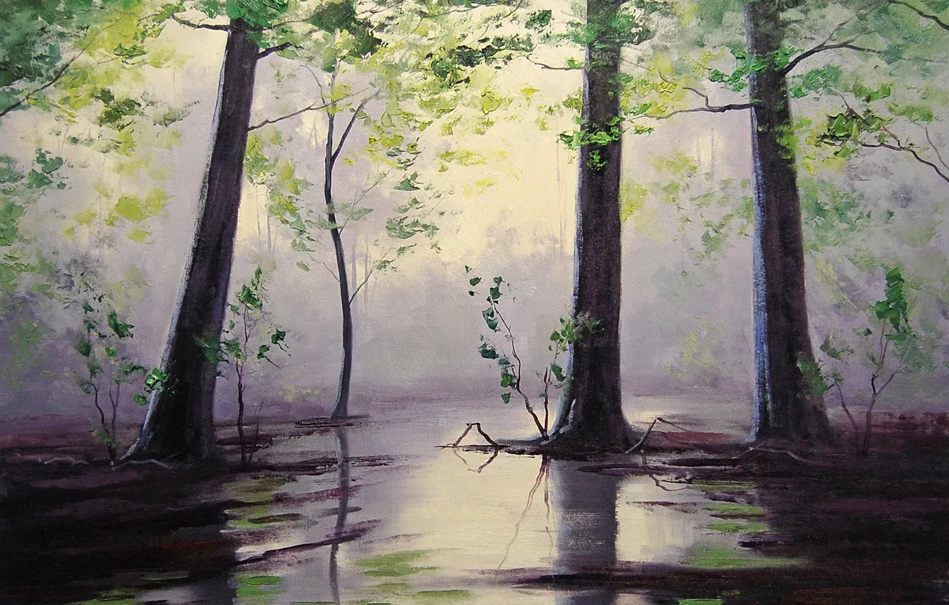 Фото обои рисунок, арт, artsaus, wet forest