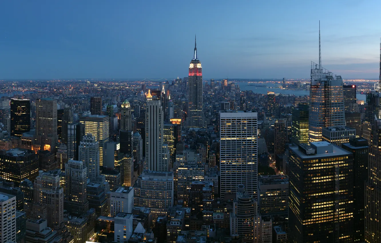 Фото обои new york, empire state building, город. панорама