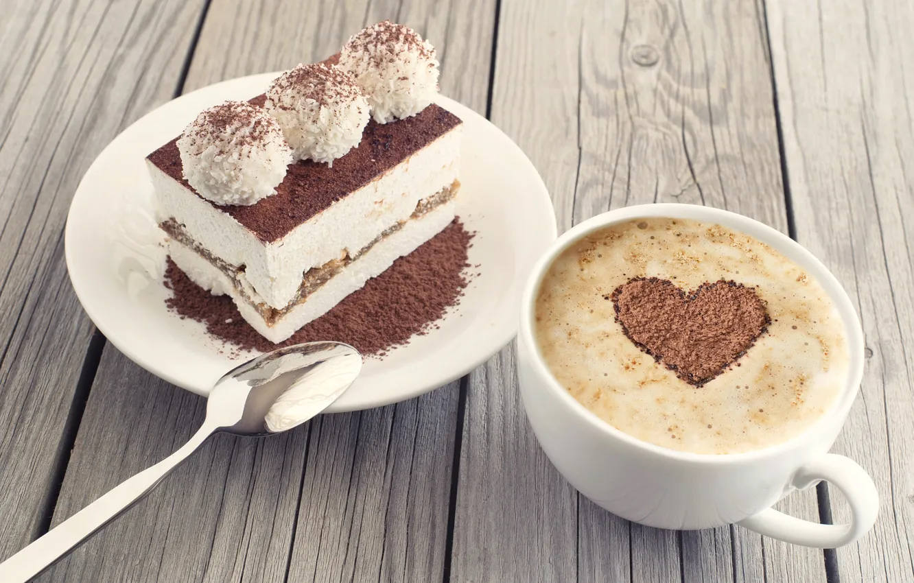 Фото обои сердце, кофе, конфеты, пирожное, какао