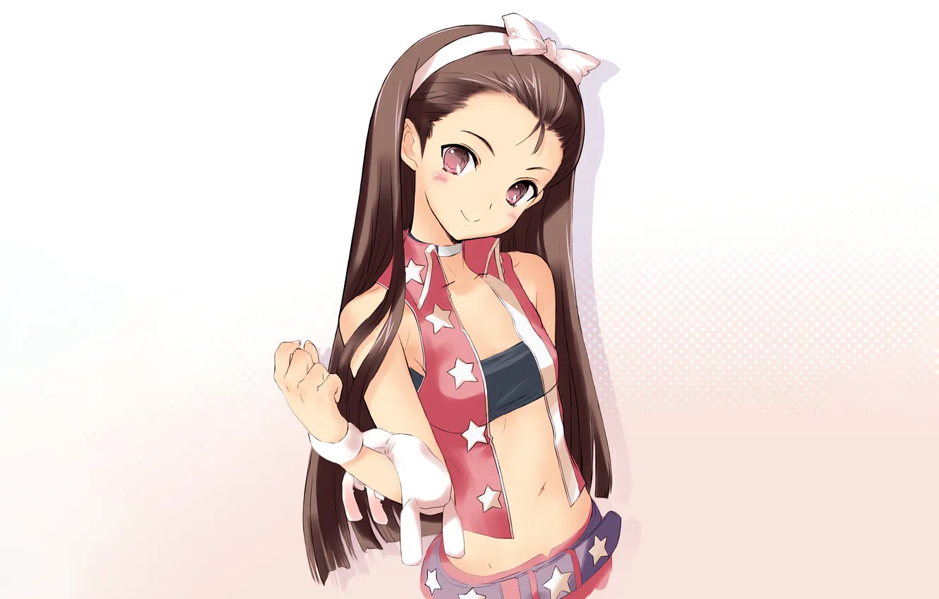 Фото обои girl, long hair, brown hair, anime, beautiful, pretty, top, bow